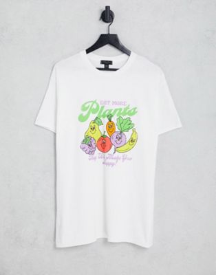 New Look oversized t-shirt with eat more plants print in white