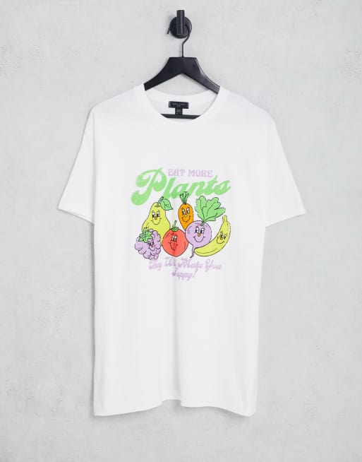 New Look oversized t-shirt with eat more plants print in white