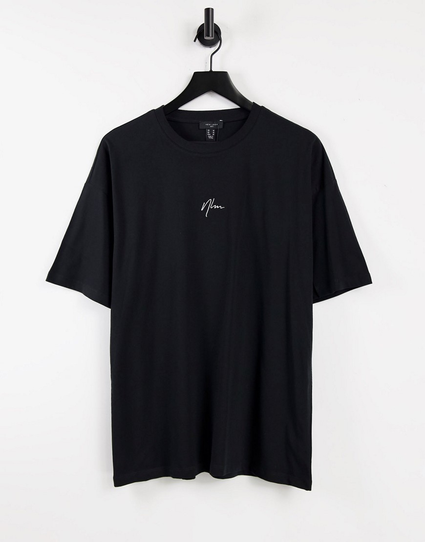 New Look oversized t-shirt with embroidered NLM in black