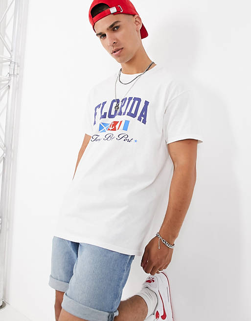New Look oversized t-shirt with Florida print in white