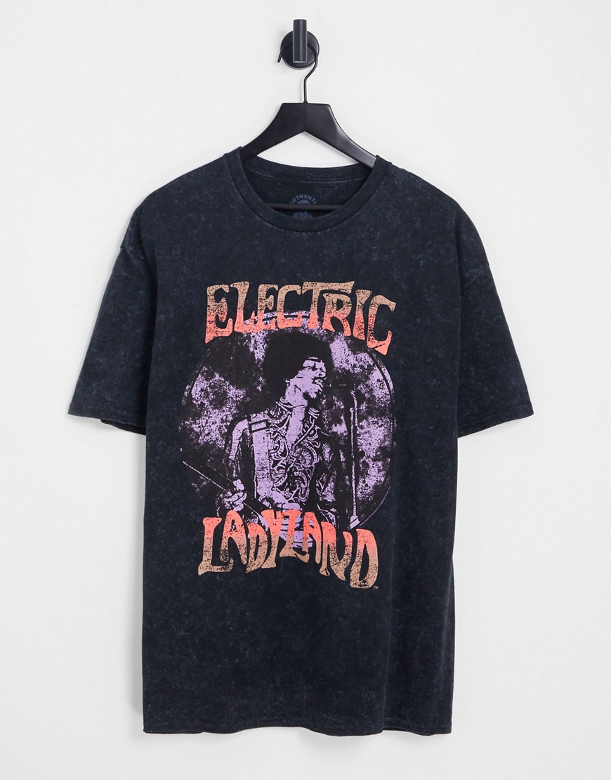 New Look oversized T-shirt with ladyland print in washed black
