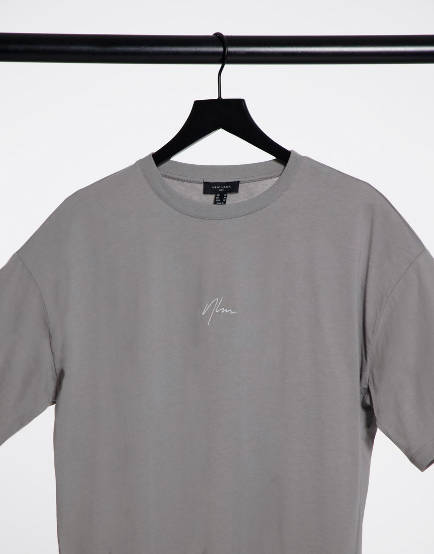 New Look Oversized T-shirt With Nlm Embroidery In Light Gray-grey