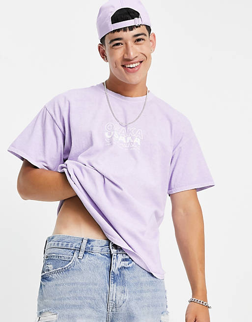 New Look oversized t-shirt with OSAKA print in purple