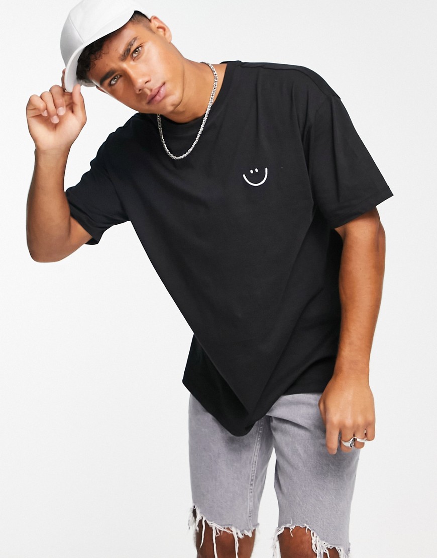 New Look oversized t-shirt with smile sketch embroidery in black