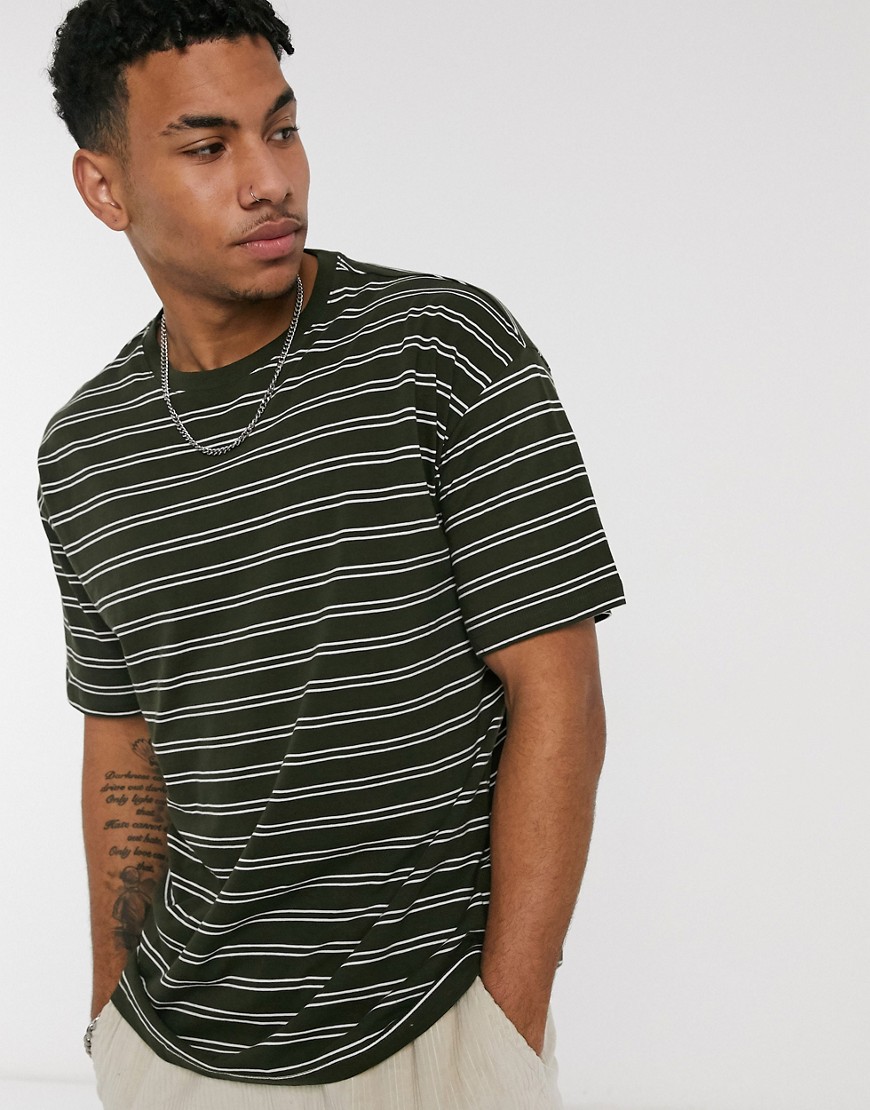 New Look oversized t-shirt with stripes in khaki-Green