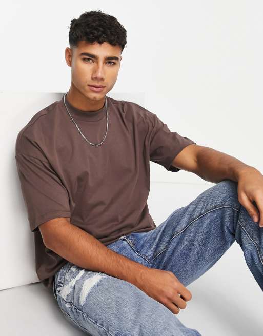 New Look oversized turtleneck t-shirt in dark brown