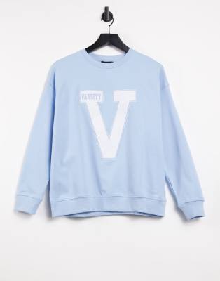 New Look oversized varsity sweatshirt in light blue-Blues