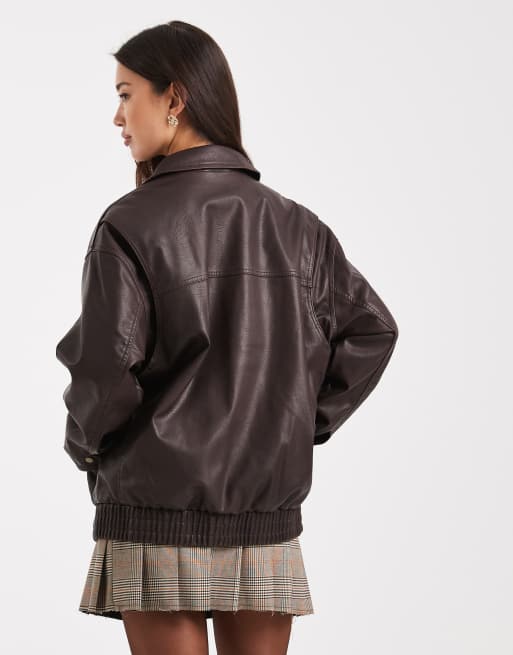 New Look oversized washed PU jacket in brown, 3 of 4