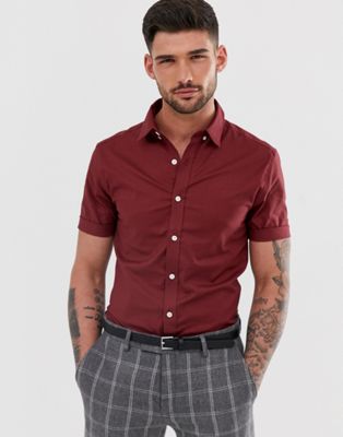 New Look - Oxford overhemd in muscle-fit in bordeaux-Rood