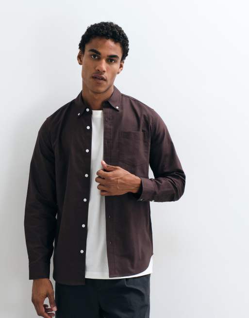 New Look oxford shirt in dark brown , 2 of 5