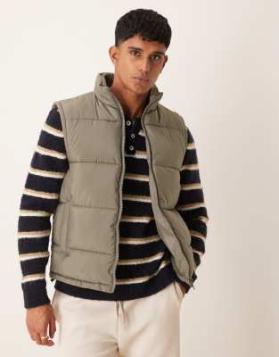 New Look New Look padded gilet in dark khaki-Green