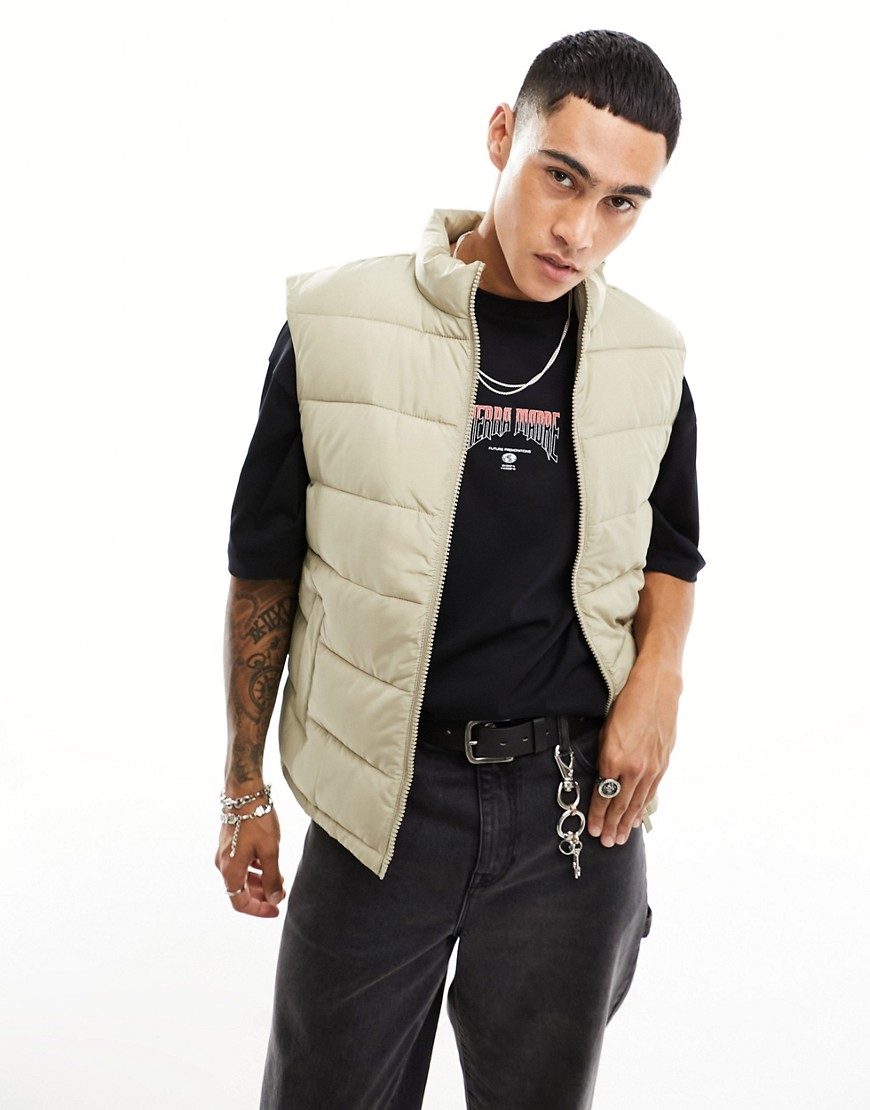 New Look padded gilet in stone-Neutral