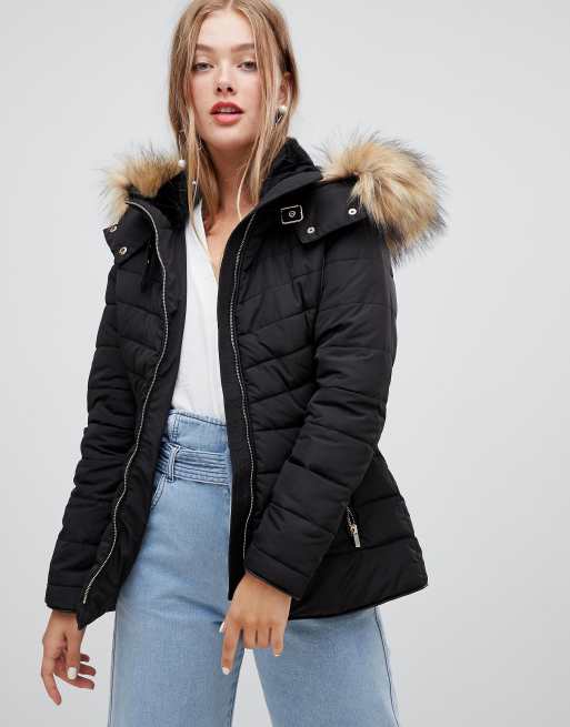 New Look padded parka coat in black | ASOS