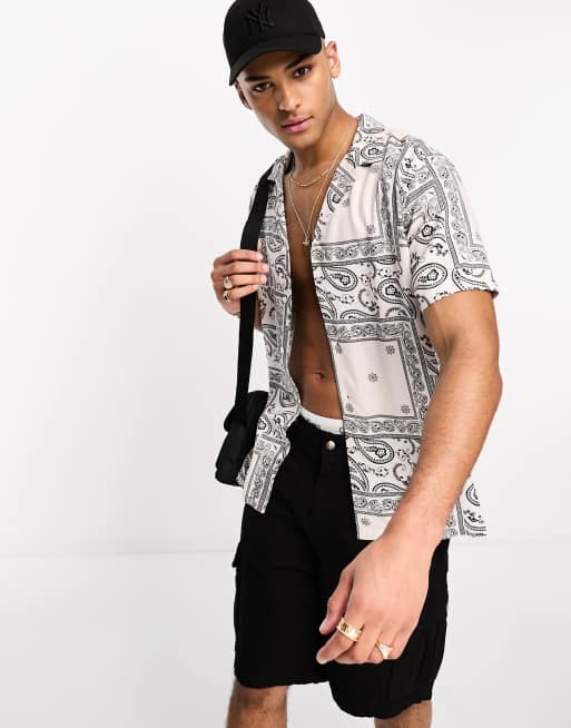 New Look Paisley Print Revere Shirt In Black 