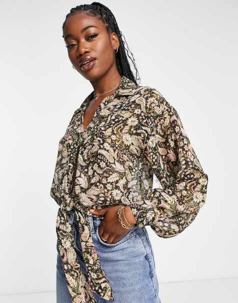 New Look paisley print tie front blouse in multi - view 1