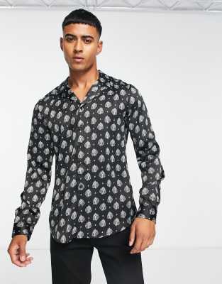 New Look paisley revere party satin shirt in black - ASOS Price Checker