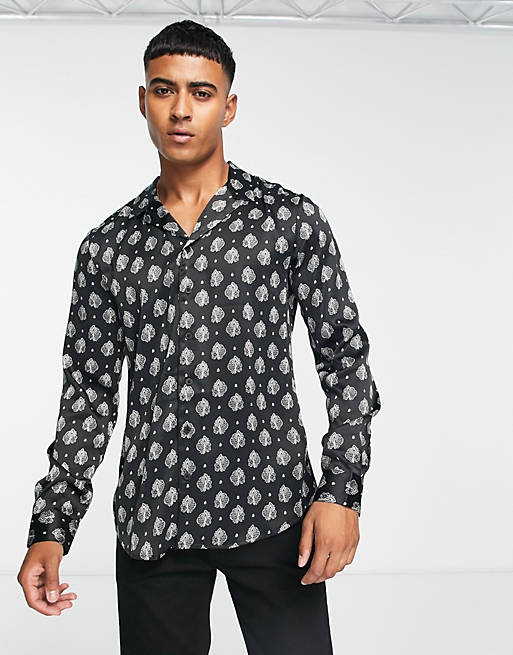 New Look paisley revere party satin shirt in black | ASOS