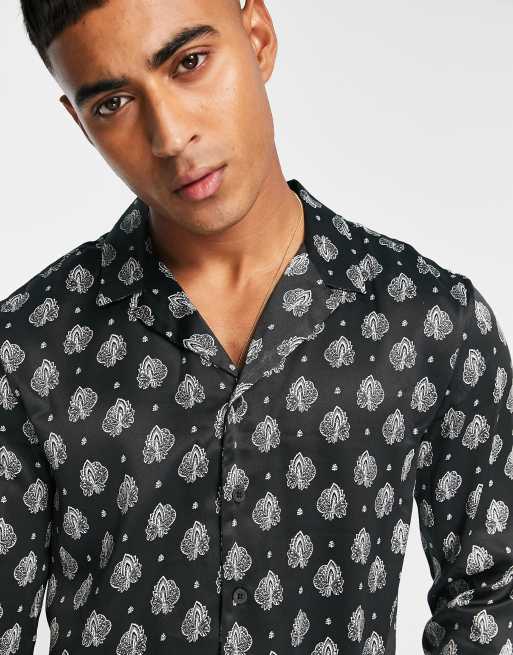 New Look paisley revere party satin shirt in black | ASOS