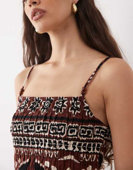 New Look palm beaded cami top in red (part of a set), 3 of 4