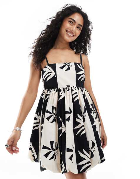 New Look palm bubble mini dress in black - view 1