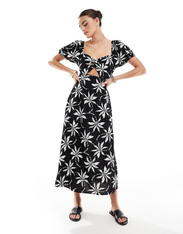 New Look - palm twist midi dress in black