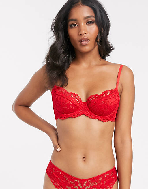 New Look pansy lace bra in red