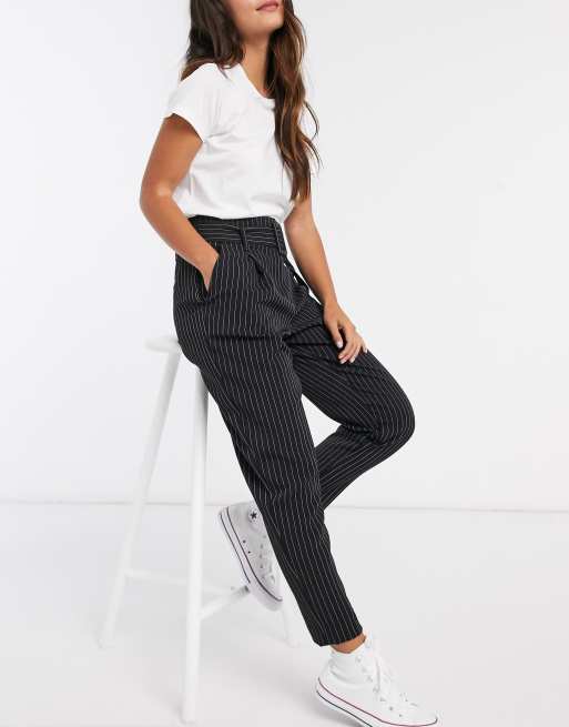 New Look Pantalon rayures avec boucle Noir ASOS