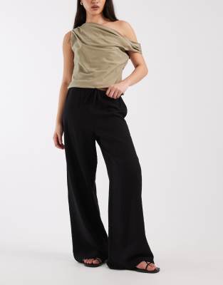 New Look - Pantalon ample effet lin à cordon de serrage - Noir