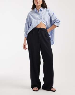 Pantalon ample en lin - Bleu marine 38