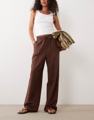 Pantalon ample en lin mélangé - Marron 36