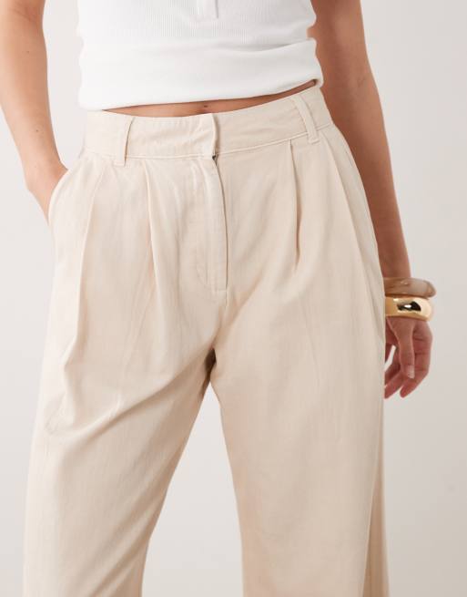 New Look - Pantalon ample en sergé à pinces - Blanc cassé, 3 de 5