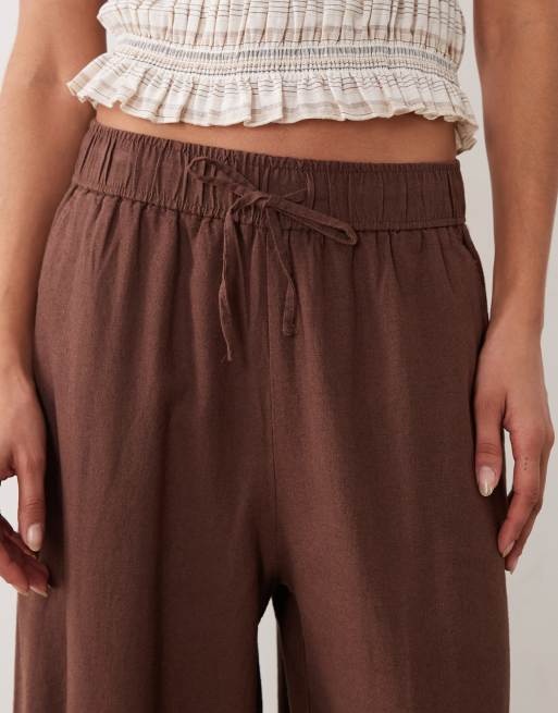 New Look - Pantalon court en lin mélangé - Marron, 4 de 5