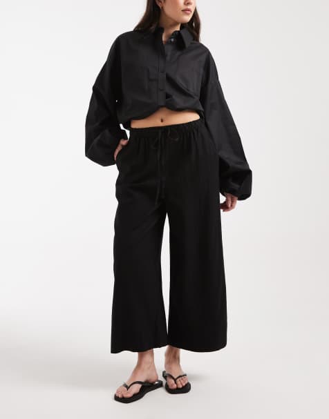 New Look - Pantalon court en lin - Noir - view 1