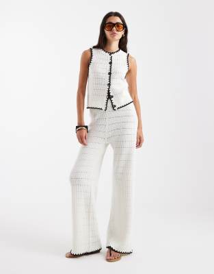 Pantalon d'ensemble à points de feston - Crème-Blanc 40