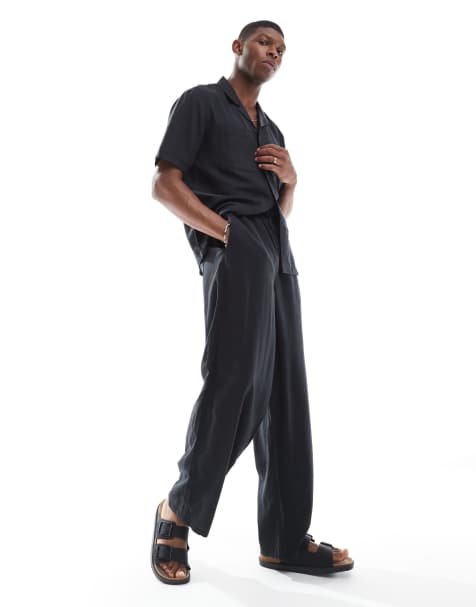 New Look - Pantalon d'ensemble ample en lin mélangé - Noir - view 1