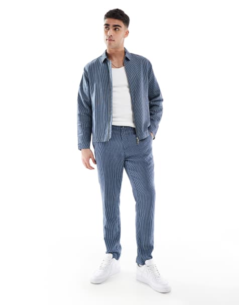 New Look - Pantalon d'ensemble rayé en lin mélangé - Bleu marine - view 1
