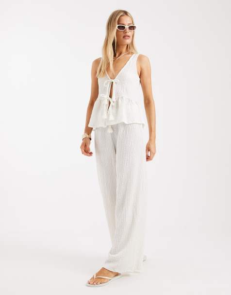 New Look - Pantalon d'ensemble texturé - Crème - view 1