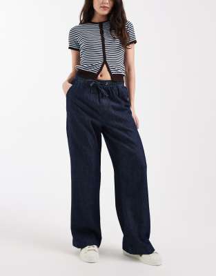 Pantalon large en denim de chambray - Bleu marine 38