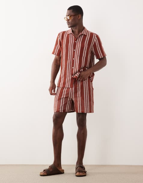 New Look - Pantaloncini all'uncinetto color ruggine a righe in coordinato - view 1