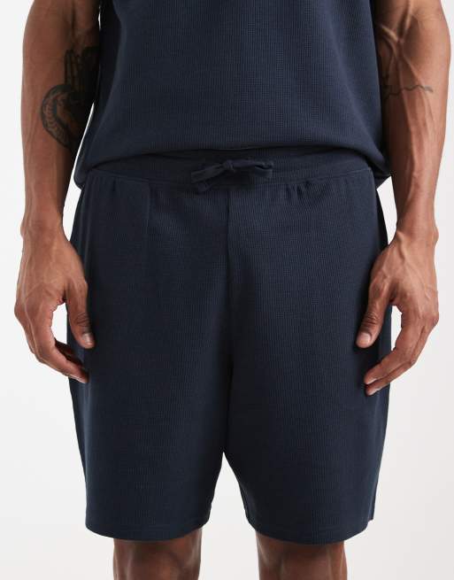 New Look - Pantaloncini blu navy lavorati a nido d'ape in coordinato, 4 di 5