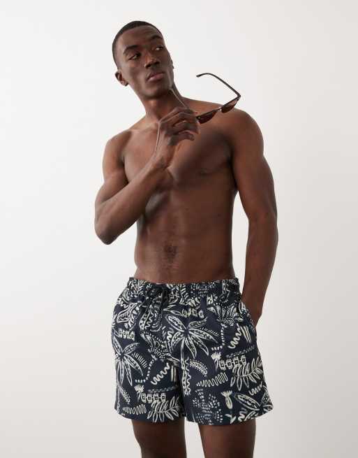 New Look - Pantaloncini da bagno blu navy con stampa di palme, 2 di 5