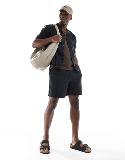 New Look - Pantaloncini neri in misto lino in coordinato