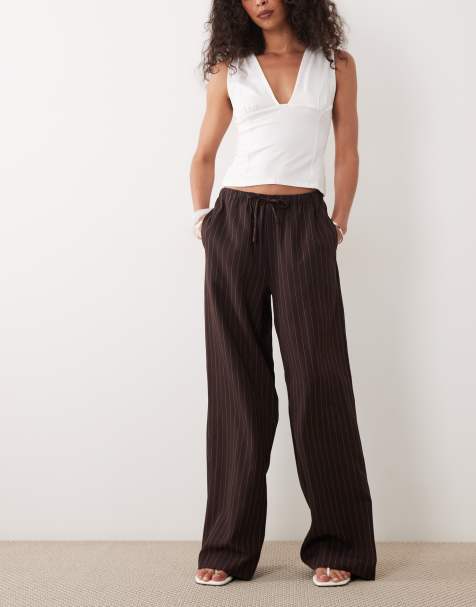 New Look - Pantalones marrón oscuro de pernera ancha con raya diplomática - view 1