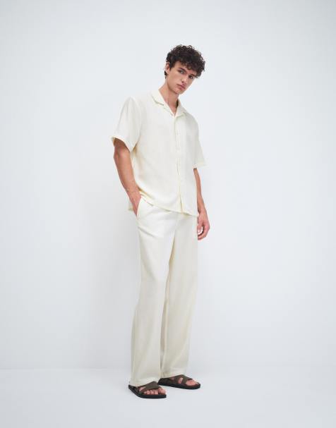 New Look - Pantaloni a fondo ampio effetto lino bianco sporco in coordinato - view 1