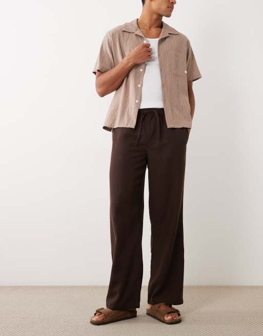New Look - Coordinato effetto lino marrone con pantaloni, pantaloncini e camicia, 4 di 4