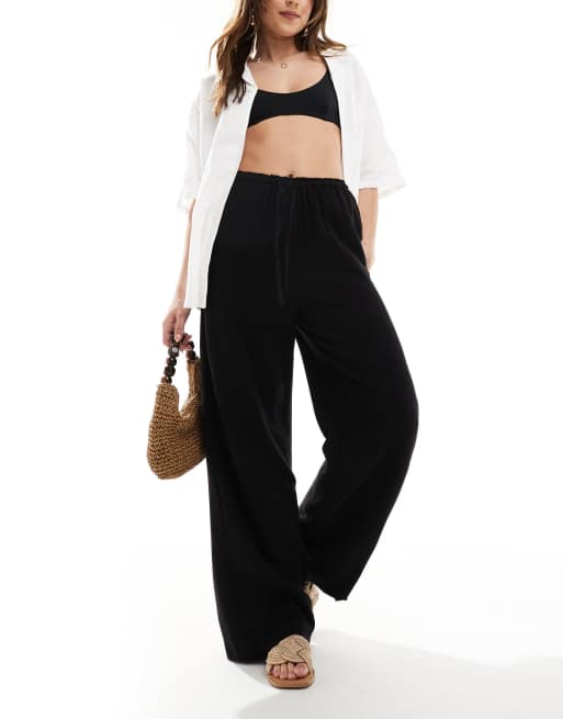 New Look - Pantaloni a fondo ampio stile bermuda effetto lino neri, 2 di 5