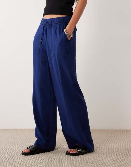 New Look pantaloni a gamba larga in misto lino navy, 2 di 5
