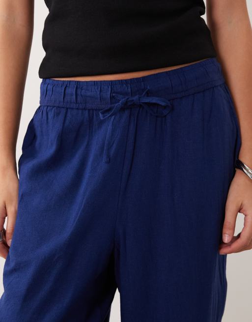 New Look pantaloni a gamba larga in misto lino navy, 3 di 5