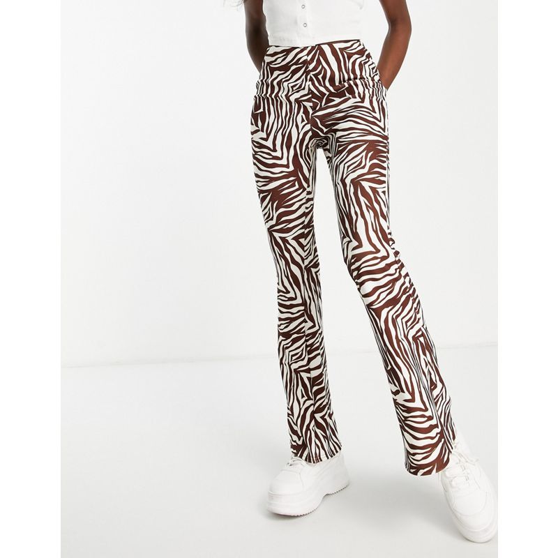 VIkWu Donna New Look - Pantaloni a zampa con motivo marrone e stampa zebrata