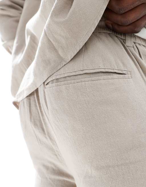New Look - Pantaloni color pietra in misto lino in coordinato